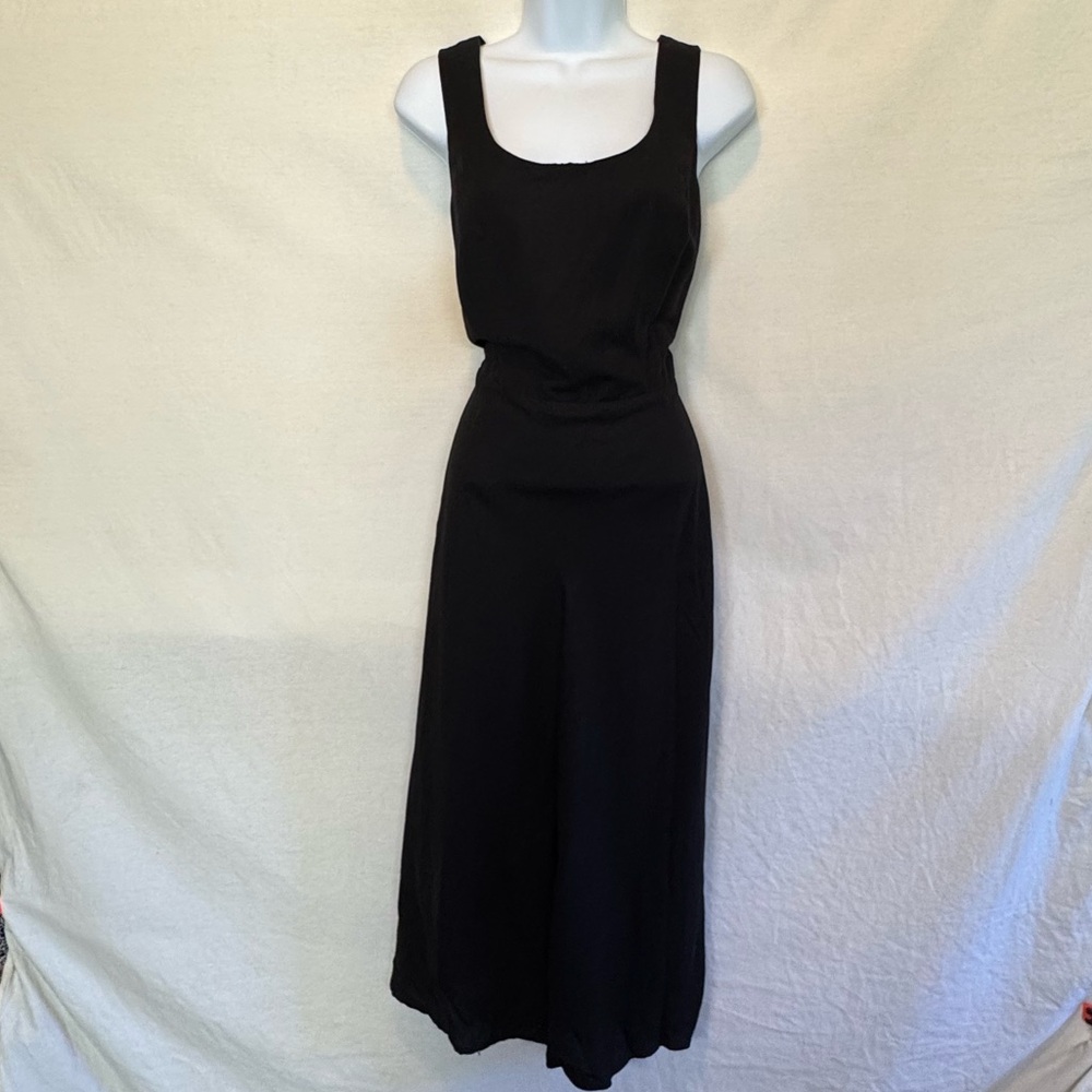 F-64 K Studio K Vintage Black Linen Blend Lined Sleeveless Maxi Dress Size‎ 12
